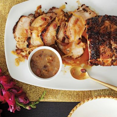 Roast Pork Loin With Bacon-Cider Gravy