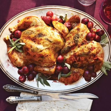 Spatchcocked Roast Chicken With Grapes