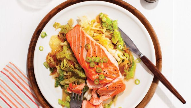 Pan-Fried Salmon With Braised Savoy Cabbage