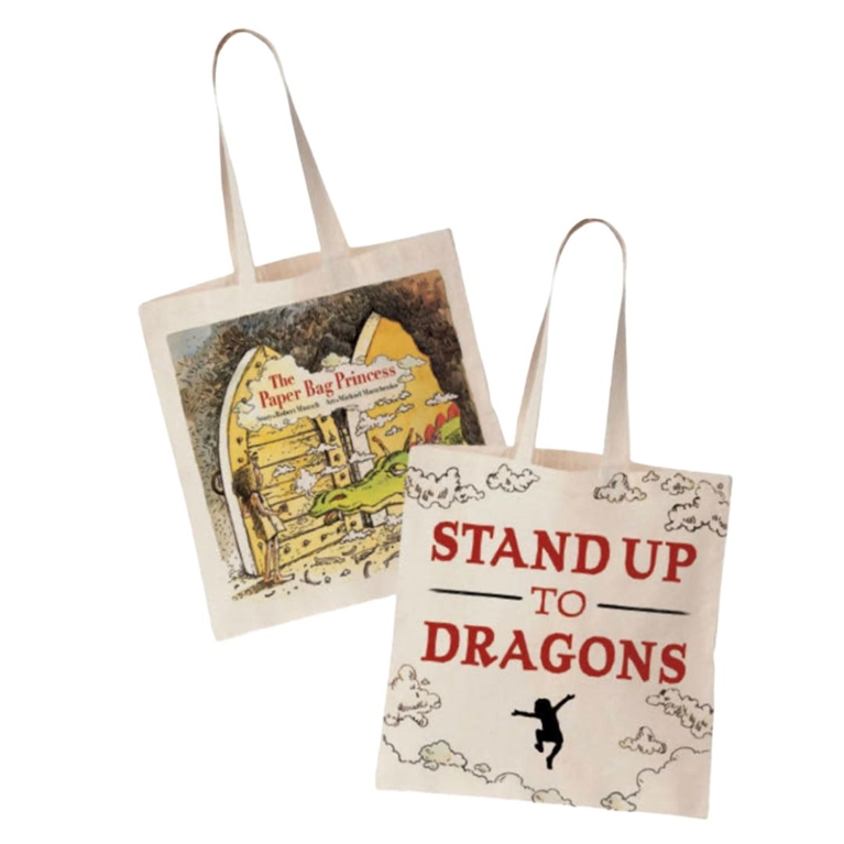A tote bag with the Paper Bag Princess cover, for a post about the best gifts for book lovers.