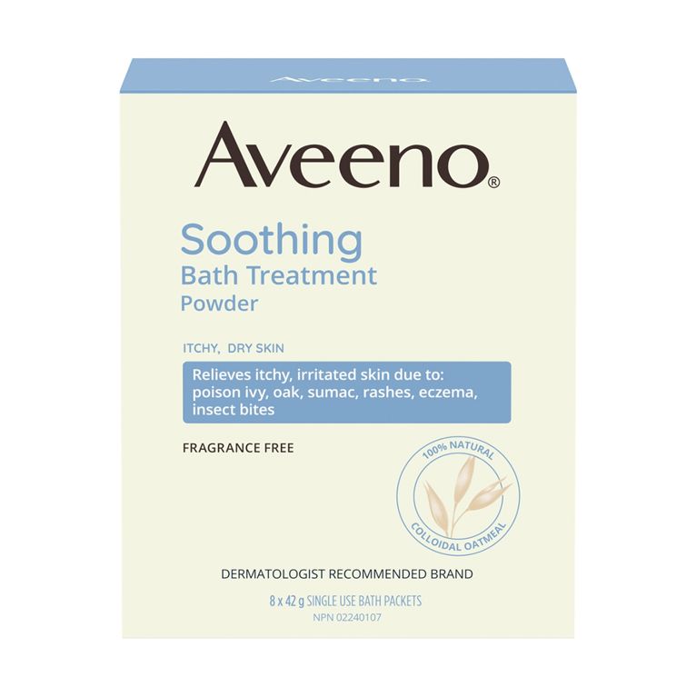 A box of Aveeno Soothing Bath Treatment for an article about how to treat eczema.