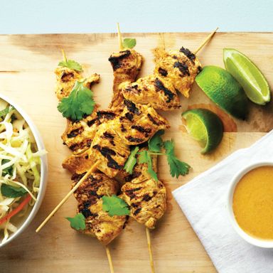 Curried Coconut-Chicken Skewers With Honey-Lime Coleslaw