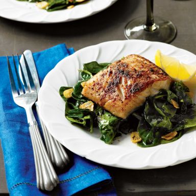 Porcini-Crusted Black Cod With Garlic Spinach