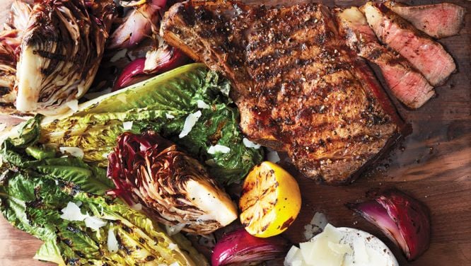 Grilled Steak With Grilled Caesar Salad