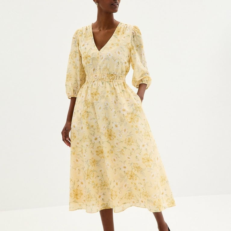 Canadian Floral Dresses: Simons Contemporaine Sunny Garden Ruched Waist Dress