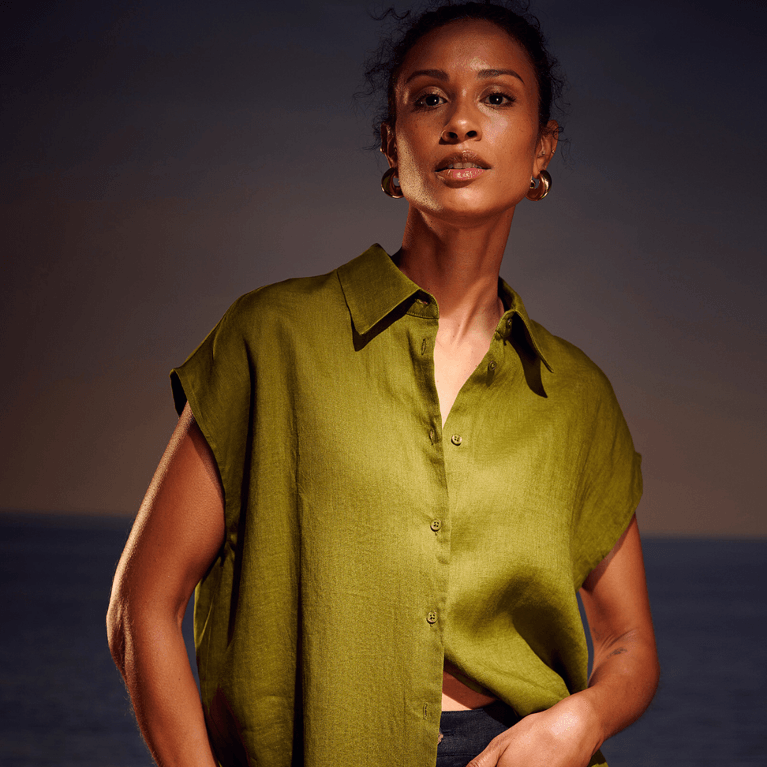 Simons Spring Sale: Simons Contemporaine Cap-Sleeve Pure Linen Shirt