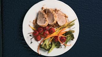 Almond-Crusted Pork Tenderloin With Roasted Carrots And Broccoli