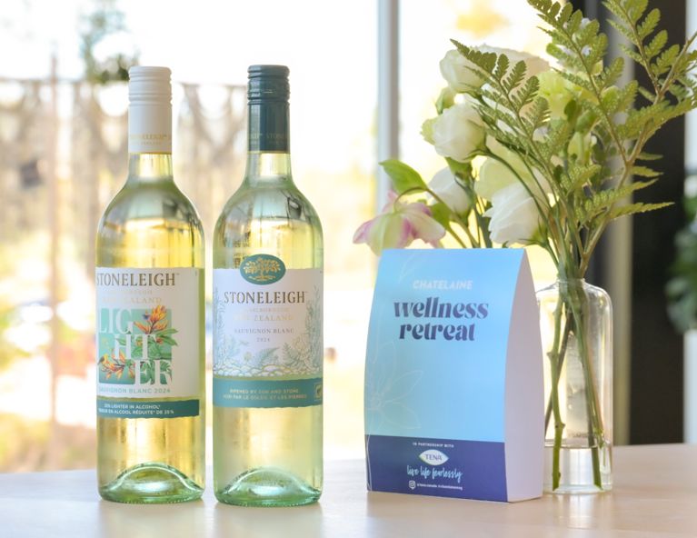 Two bottles of Stoneleigh wine at the Chatelaine Wellness retreat.