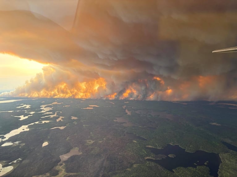 Smoke rises from wildfire in Flin Flon, Manitoba, Canada May 27, 2025.