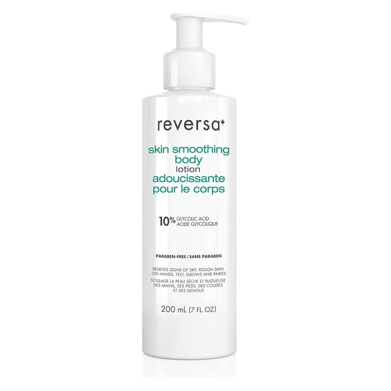 A bottle of Reversa Skin Smoothing Body Lotion for an article about how to treat keratosis pilaris.