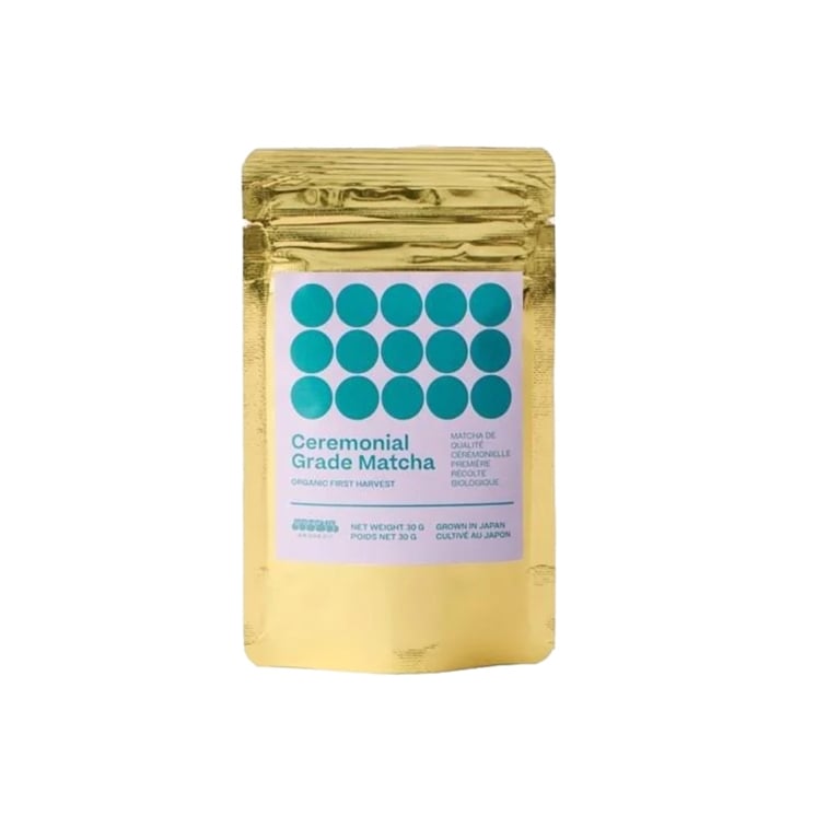 A gold foil bag of matcha.