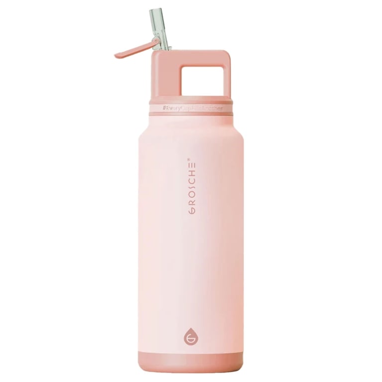 A pink Grosche 40oz water bottle for an article about Chatelaine editors best purchases for July 2025.