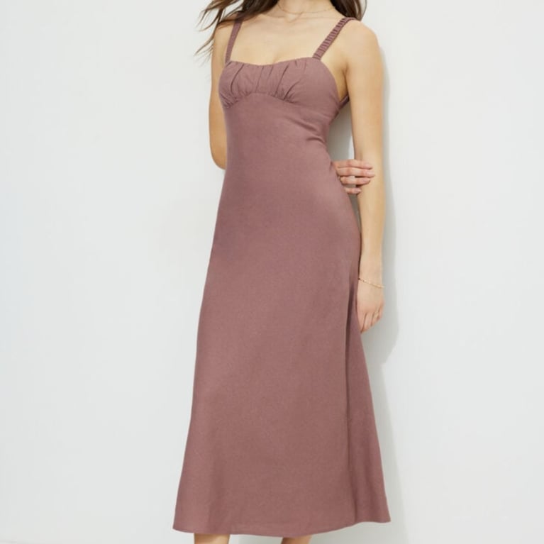 knee length dresses for ladies Verlaine White Linen Blend Maxi Dress