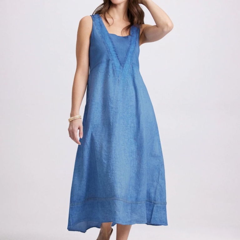 princess polly baby blue dress Royal Blue Linen Dress - Mini Dress With Pockets - A-Line Dress main image 0