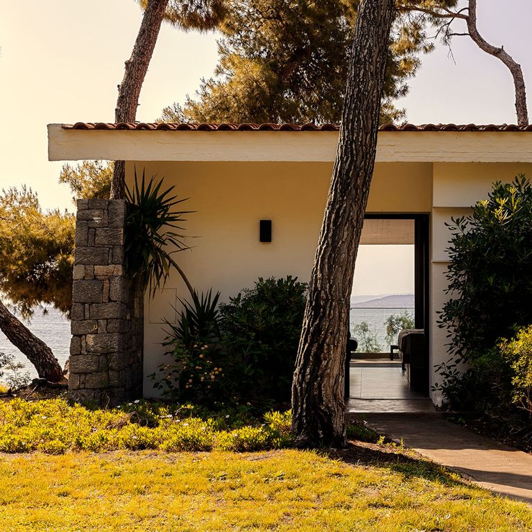 A beach bungalow for a review of the Club Med Gregolimano resort in Greece.