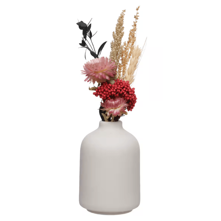 Cottagecore Decor Ideas: Ashland Pink Dried Floral Arrangement in White Container