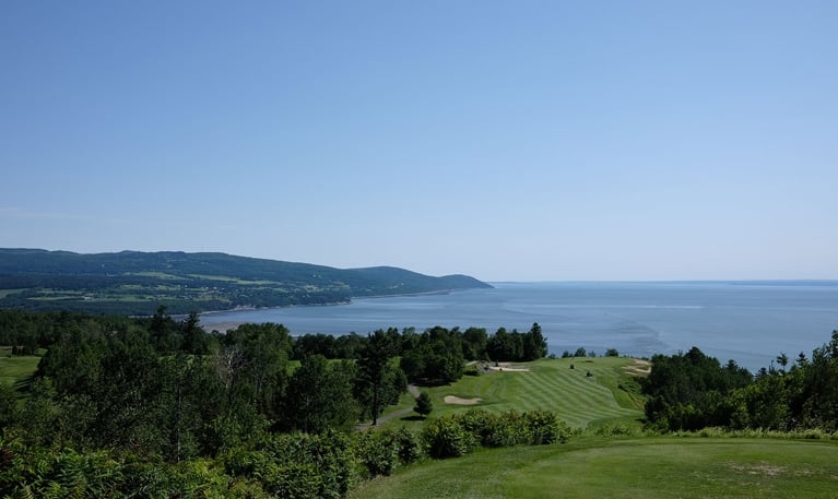 A view of the St. Lawrence from the Fairmont Le Manoir Richelieu's 27-hole golf course in Charlevoix, Quebec for a travel guide to the area