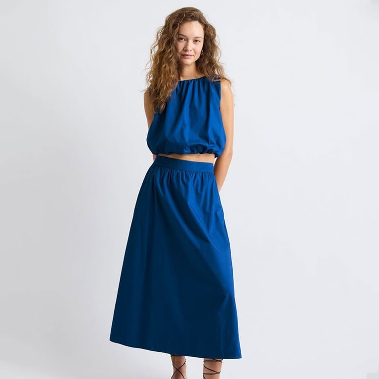 A blue bubble top and skirt set from the RW&CO summer sale
