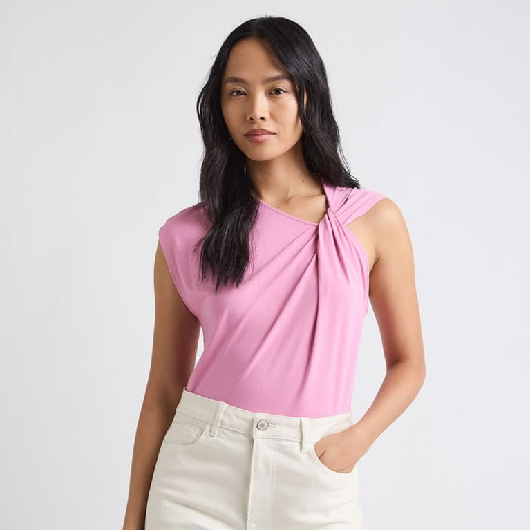 A twist-neck pink top from the RW&CO summer sale.