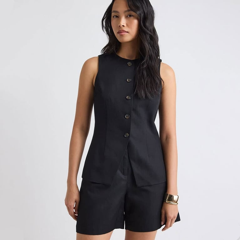 A black linen top and shorts set from the RW&CO summer sale.