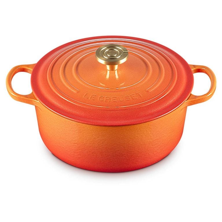 A Le Creuset dutch oven in colourway Flame Dorée.
