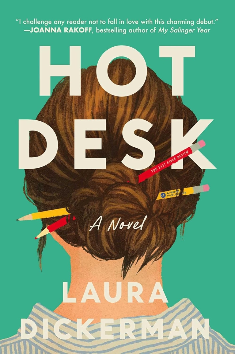 An illustration of the back of a woman's hed with pencils in her bun for the cover of Hot Desk by Laura Dickerman for fall 2025 books