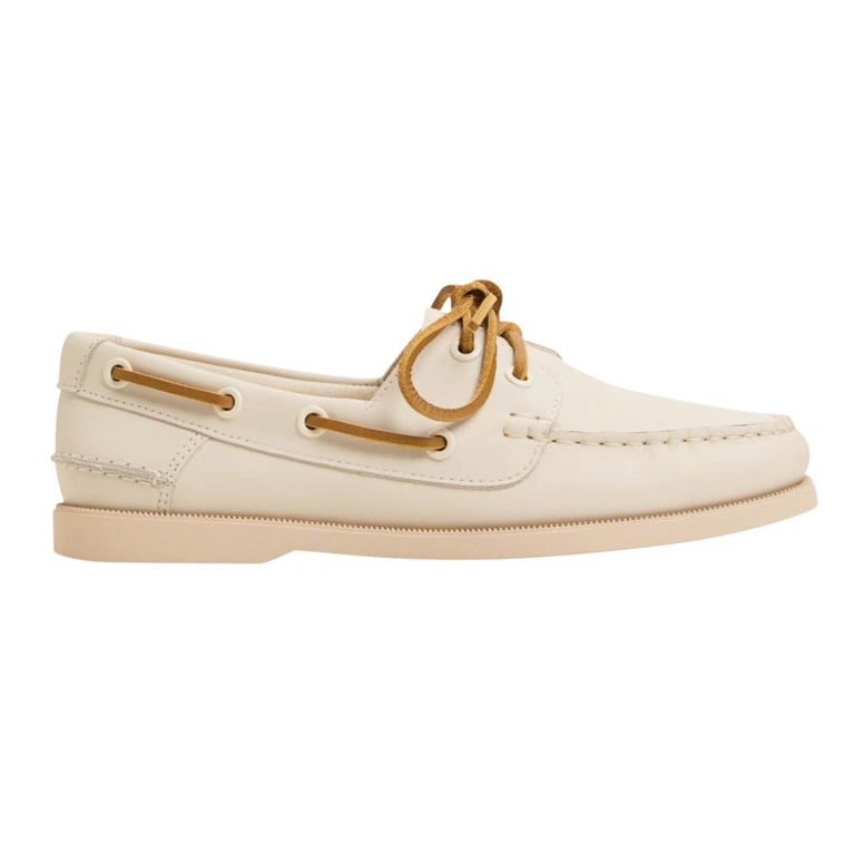 A pair of cream Aldo boat shoes for an article about the fisherman fashion trend.
