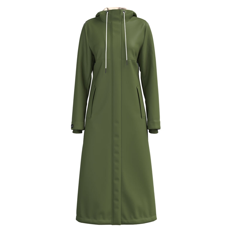 A Mernini Longline Raincoat in Chive for an article about the fisherman fashion trend.
