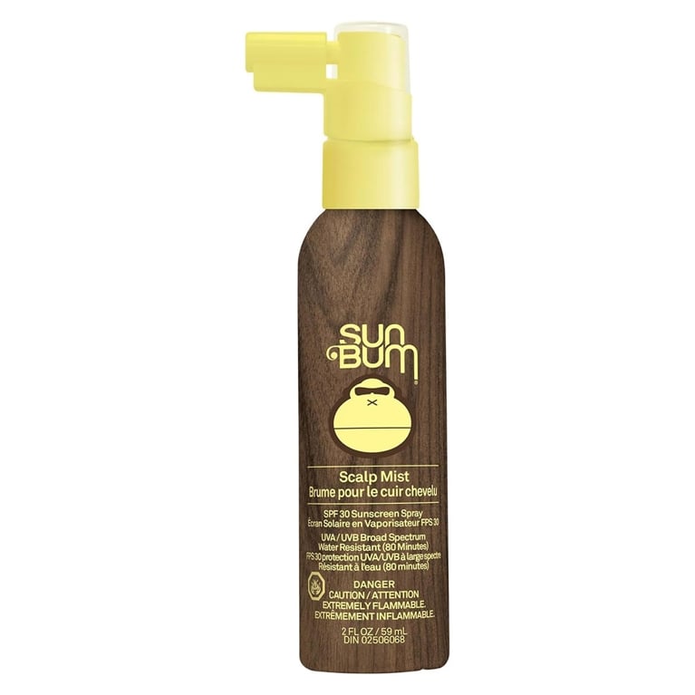 SunBum scalp mist with SPF for an article about how to protect your hair from sun damage in the summer.