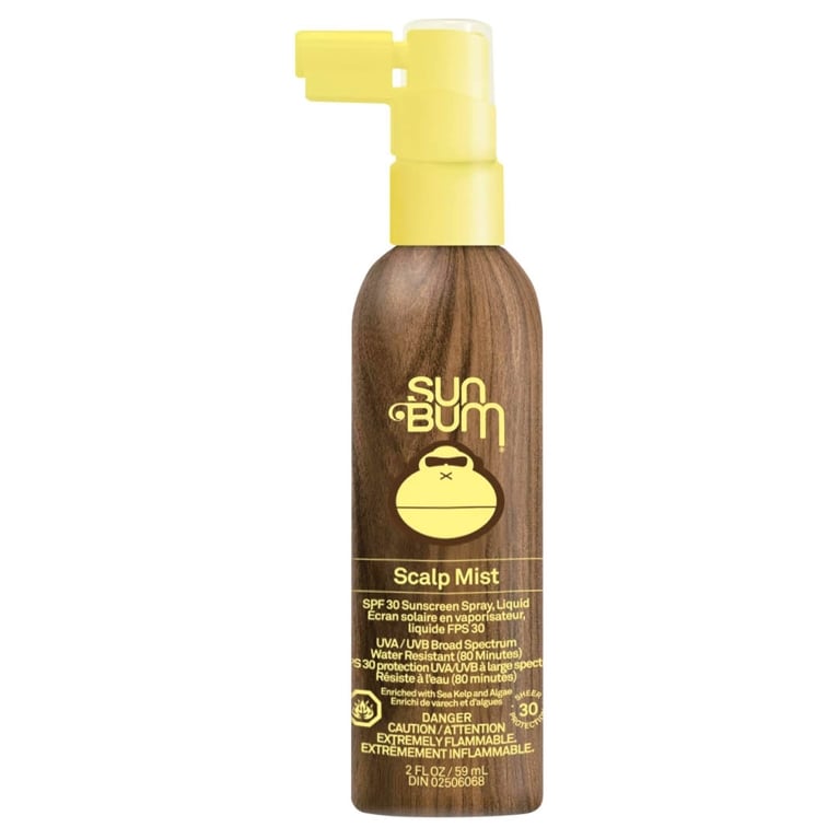 SunBum scalp mist with SPF for an article about how to protect your hair from sun damage in the summer.