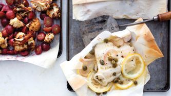 Sheet-Pan Cod And Caper Parcels With Roasted Cauliflower Salad