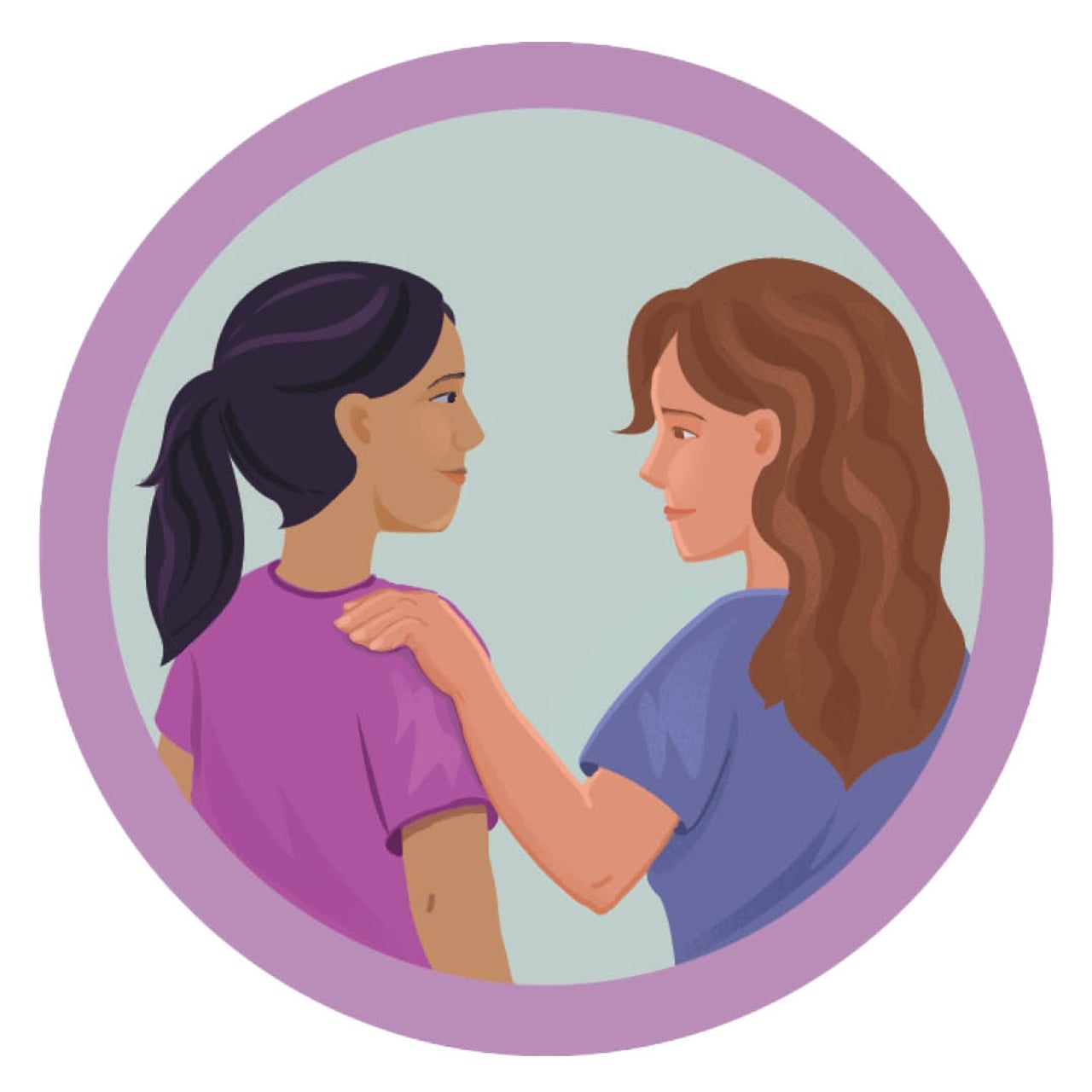 A woman puts her hand on another woman's shoulder, for a story about Camp Widow