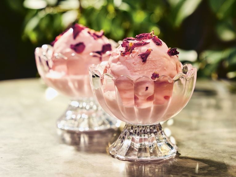 Two glass coupes of ice cream.