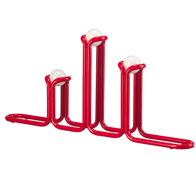 A red 3-branch LED candelabra from the Gustaf Westman IKEA Christmas collection 2025 in Canada.