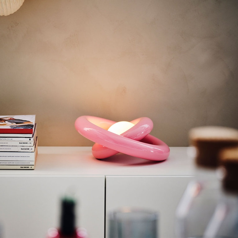 A pink tubular LED lamp from the Gustaf Westman IKEA Christmas collection 2025 in Canada.