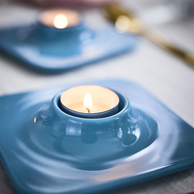 A blue tealight holder from the Gustaf Westman IKEA Christmas collection 2025 in Canada.