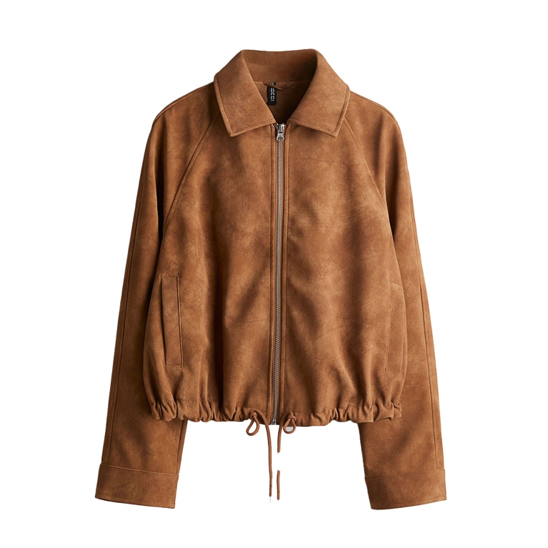 A brown H&M suede jacket for an article about updated basics for fall 2025.