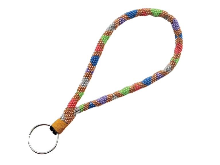 A beaded lanyard from Indigenous artist Ellen M.