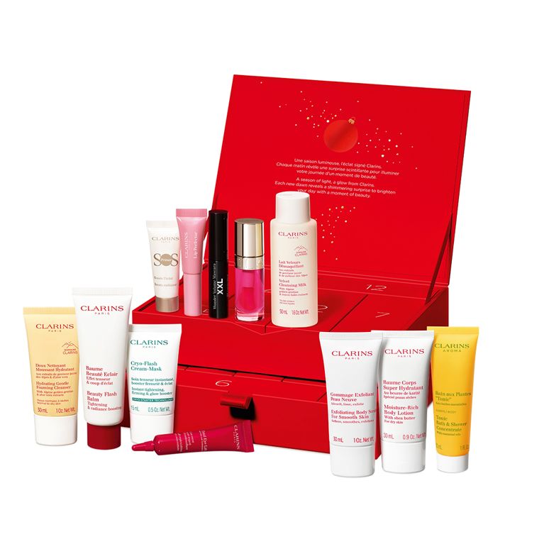 A Clarins 12-Day Advent Calendar for an article about the best adult advent calendars to shop in 2025.