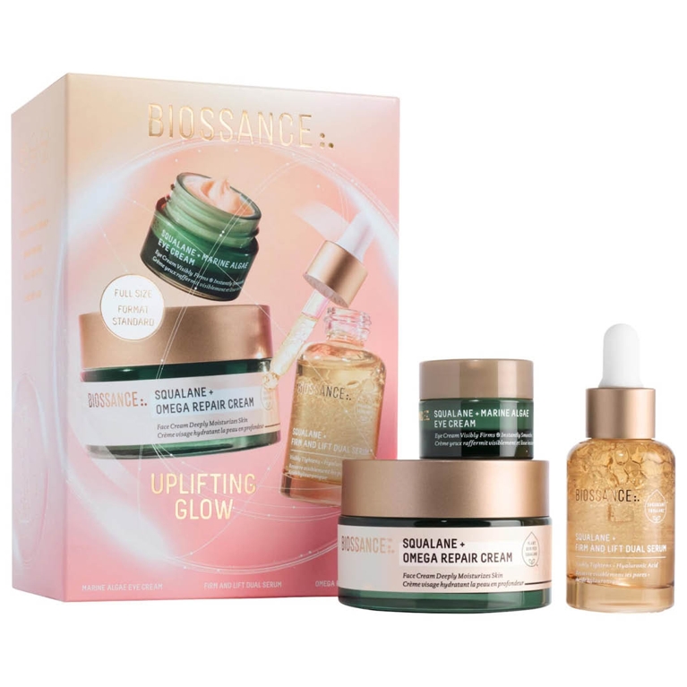 A Biossance Uplifting Glow Skincare Set for an article about the best holiday beauty gift sets for 2025.