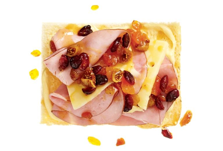 Ham and cheese focaccia with apricot mostarda