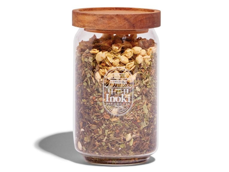 A jar of bathhouse-inspired bath soak from brand Inoki.