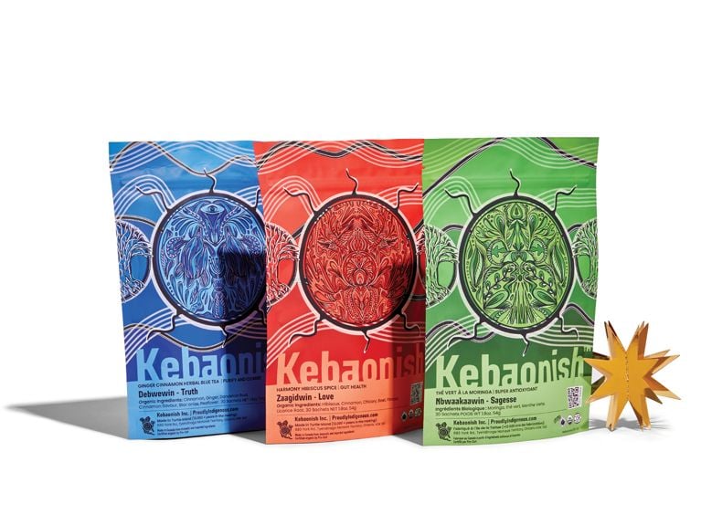 Three pouches of tea from brand Kebaonish.
