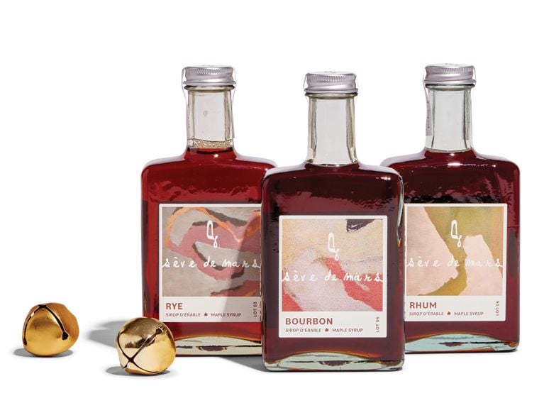 Three bottles of Seve de Mars maple syrup