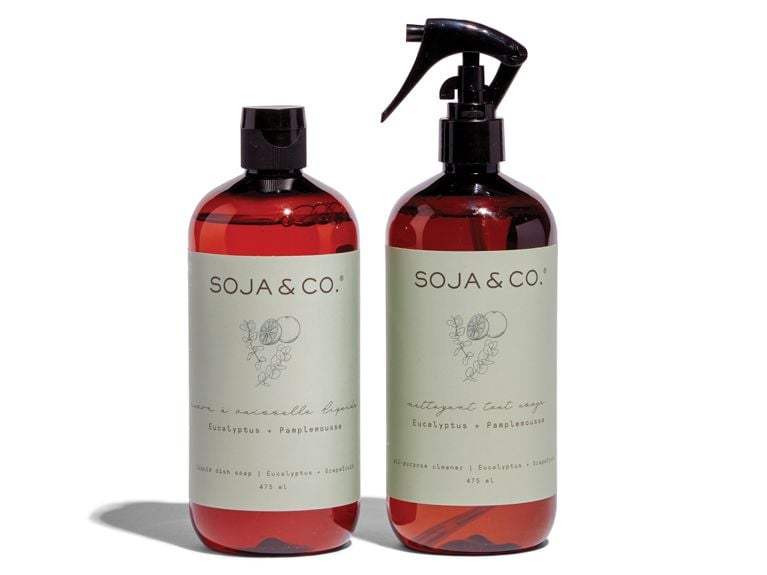 A set of two Soja and Co. bottles of all-purpose cleaner.
