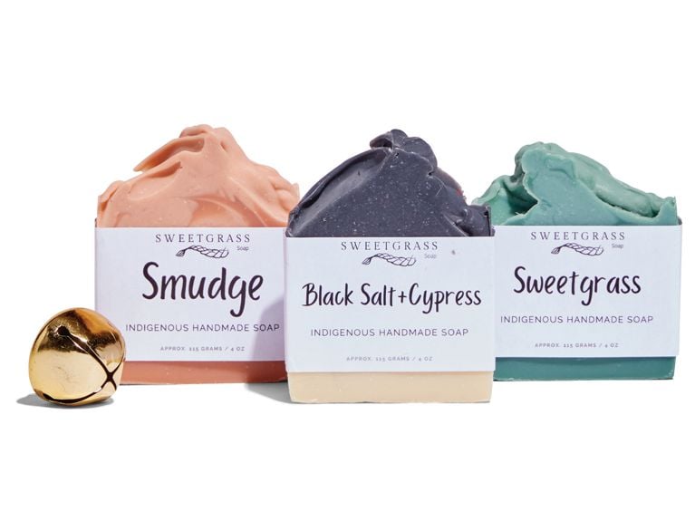 Three bars of soap from brand Sweetgrass Soap.