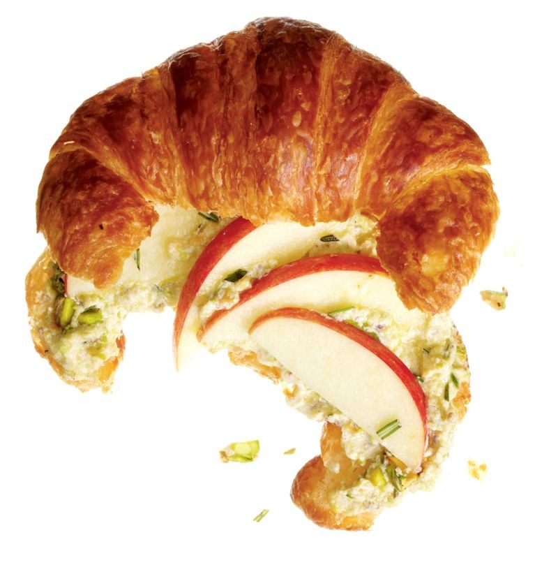 Rosemary-ricotta-pesto croissant sandwich with apple