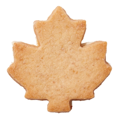 a maple cream cookie—a maple cookie sandwiched with cookie cream—on a white background