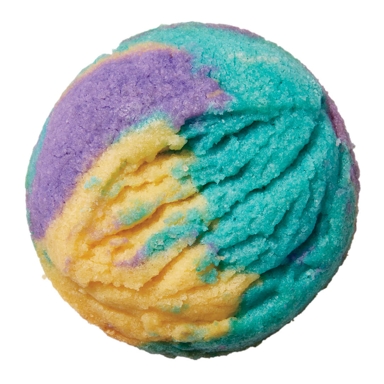 a moon mist cookie with purple, yellow and blue swirls on a white background for a post on a moon mist cookie recipe