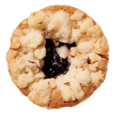 A saskatoon berry pie cookie on a white background